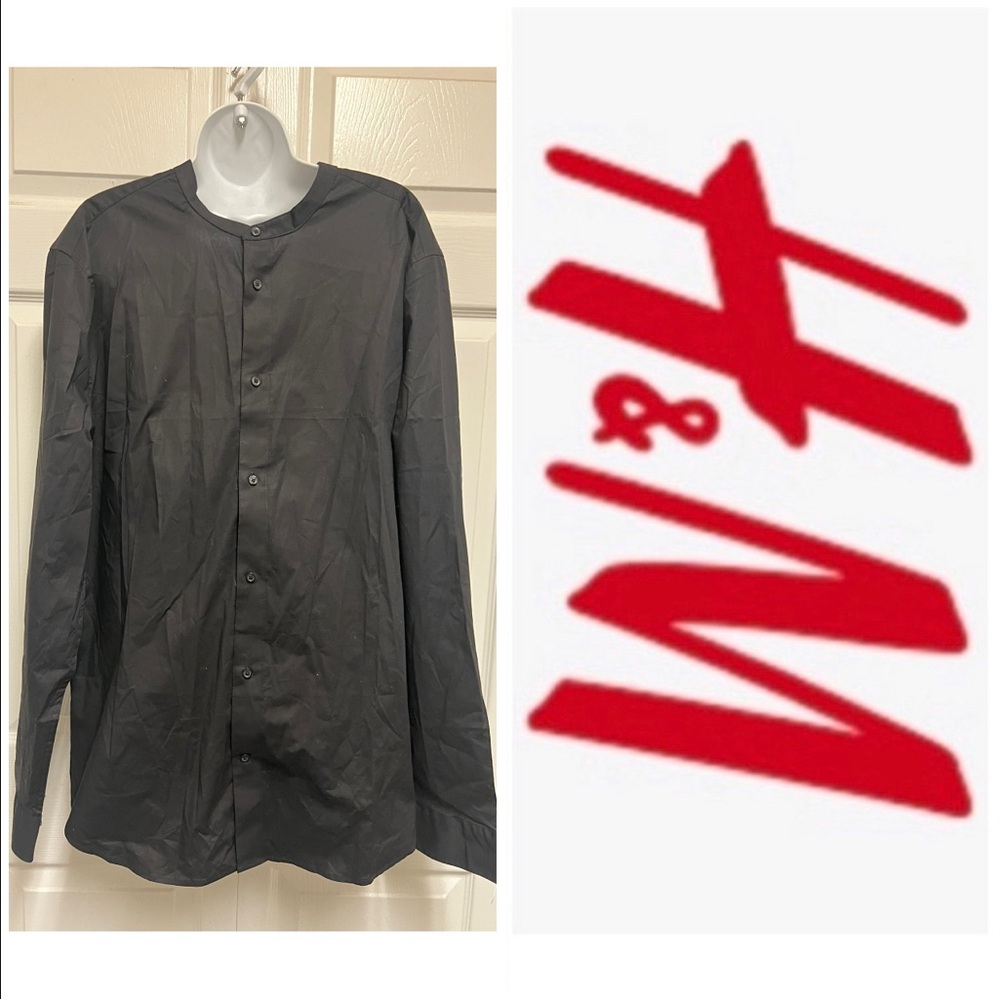 NWOT!! H&M MENS BLACK MUSCLE FIT BAND-COLLAR SHIRT XL